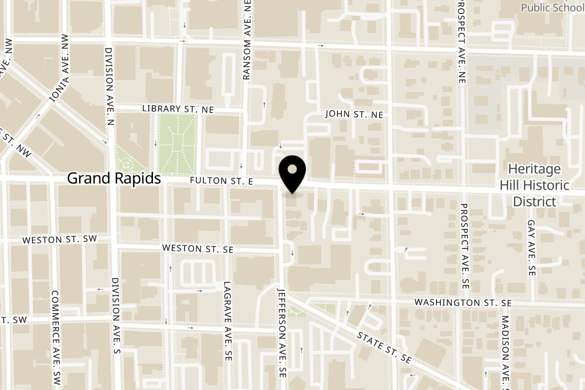 Map showing the location of Gita Pita on 2 Jefferson Ave SE in Grand Rapids